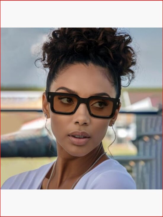 Thick Frame Square Sunglasses Chunky Rectangle Rivet Design UV400 Protection main image 6